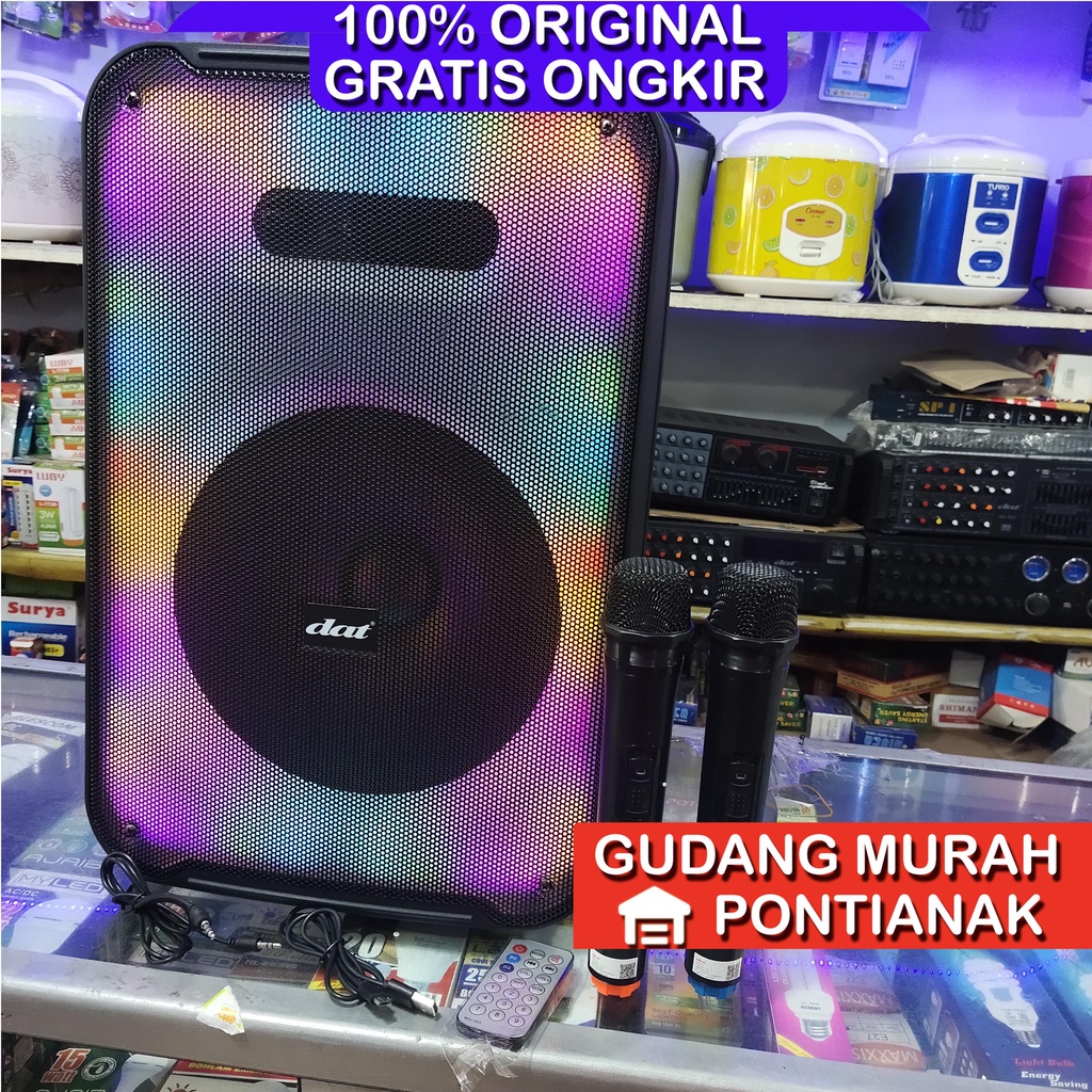 Speaker Bluethoot DAT 12&quot; PENUH WARNA LED BERGERAK Bonus 2 Mic Wireless ukuran 12inch Troly DT 1215 COLOR FULL