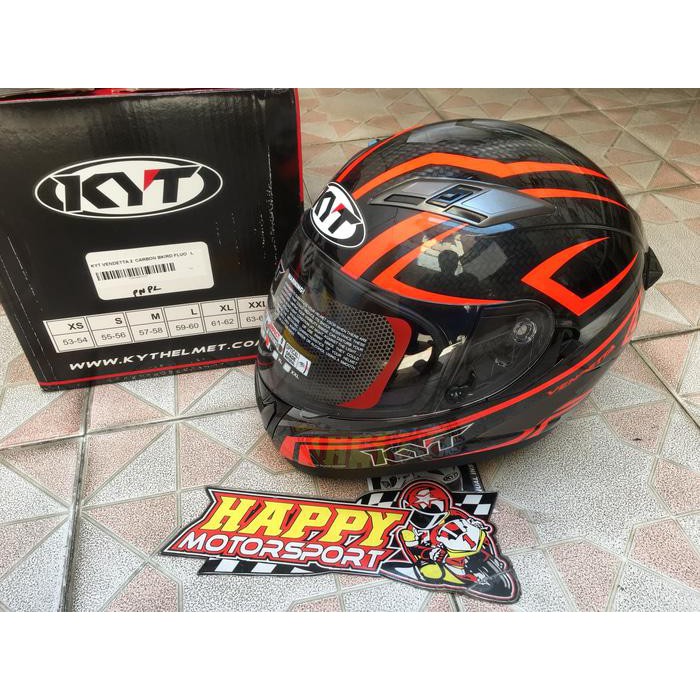 HELM FULLFACE KYT VENDETTA2 CARBON RED FLUO SIZE M L XL DUAL VISOR ORI