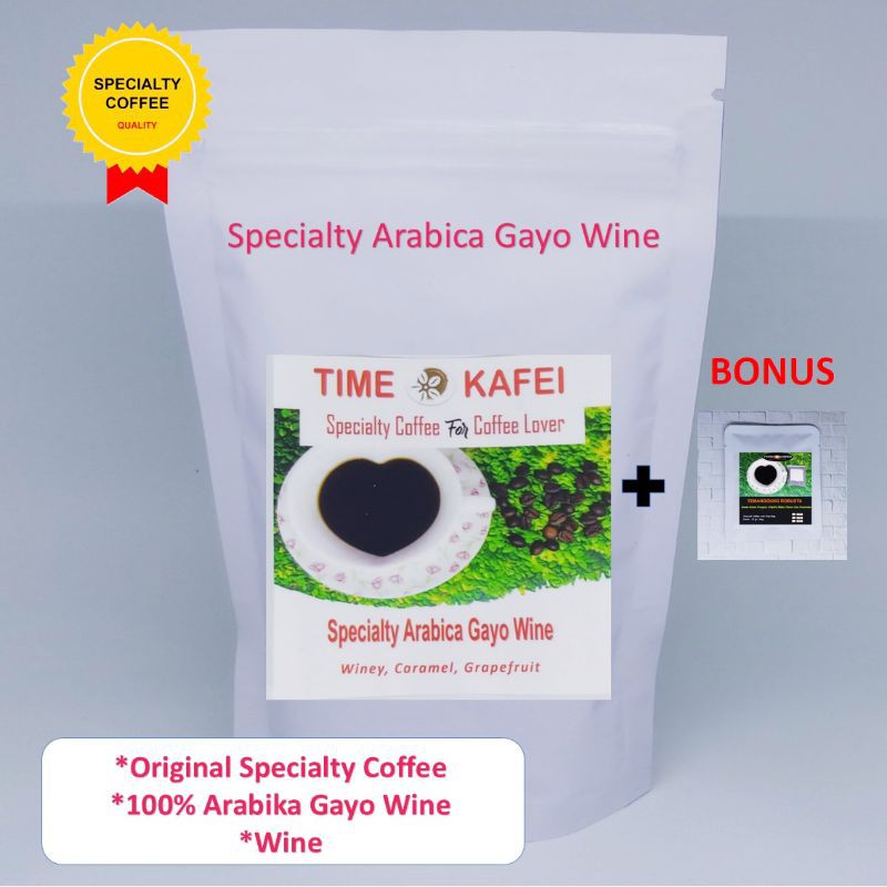 

GAYO WINE KOPI SPECIALTY GRADE 1 GRADE 1 (100g ) BIJI/GILING MEDIUM +BONUS KOPI SPECIALTY 10g