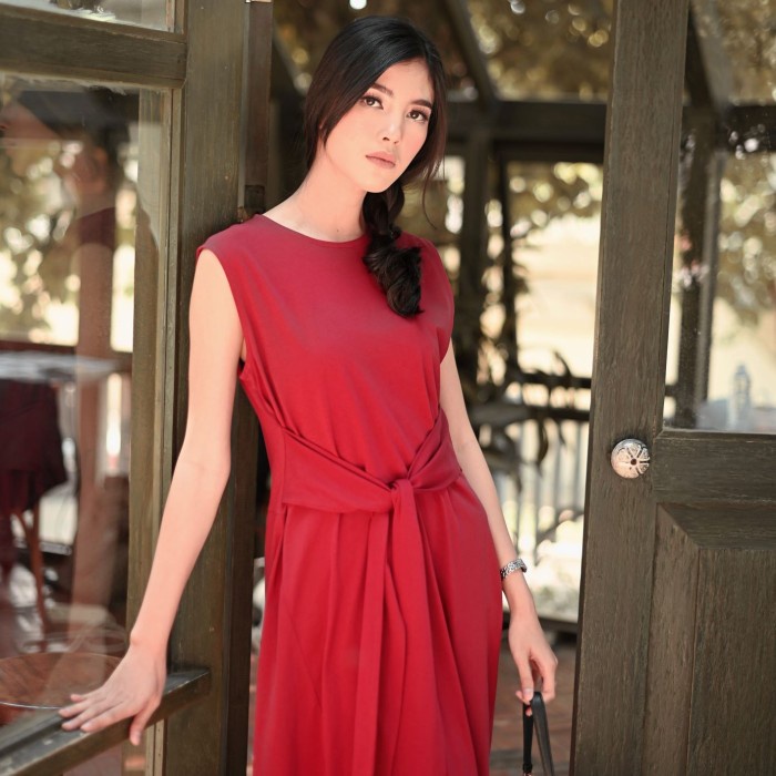 Ziandglo Autumn Sleeveless Dress Heart Red| Dress Midi Pita Wanita - S/M