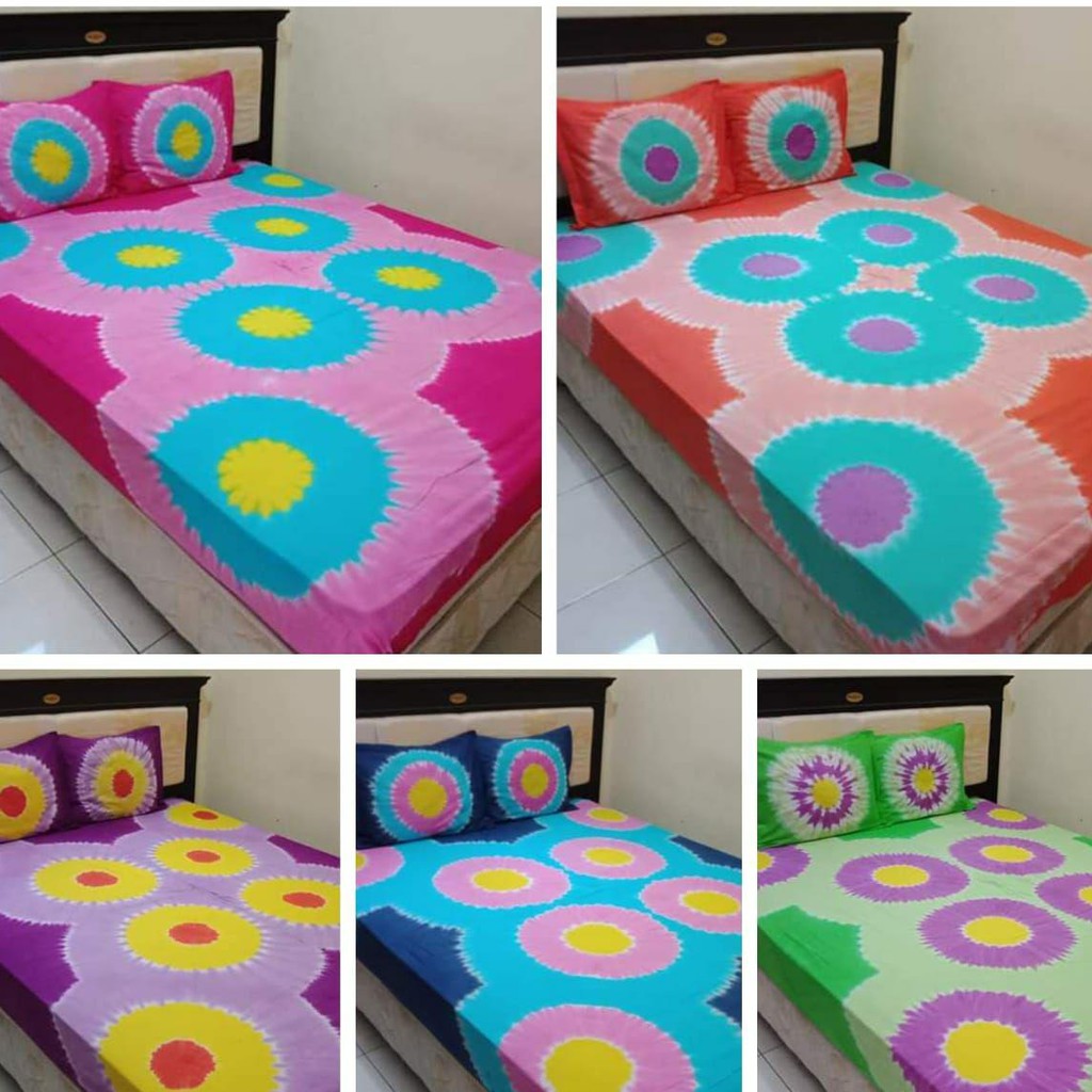 SPREI BATIK JUMPUTAN PEKALONGAN UKURAN 160X200X20 WARNA PINK BIRU HIJAU UNGU ORANGE MOTIF LINGKARAN