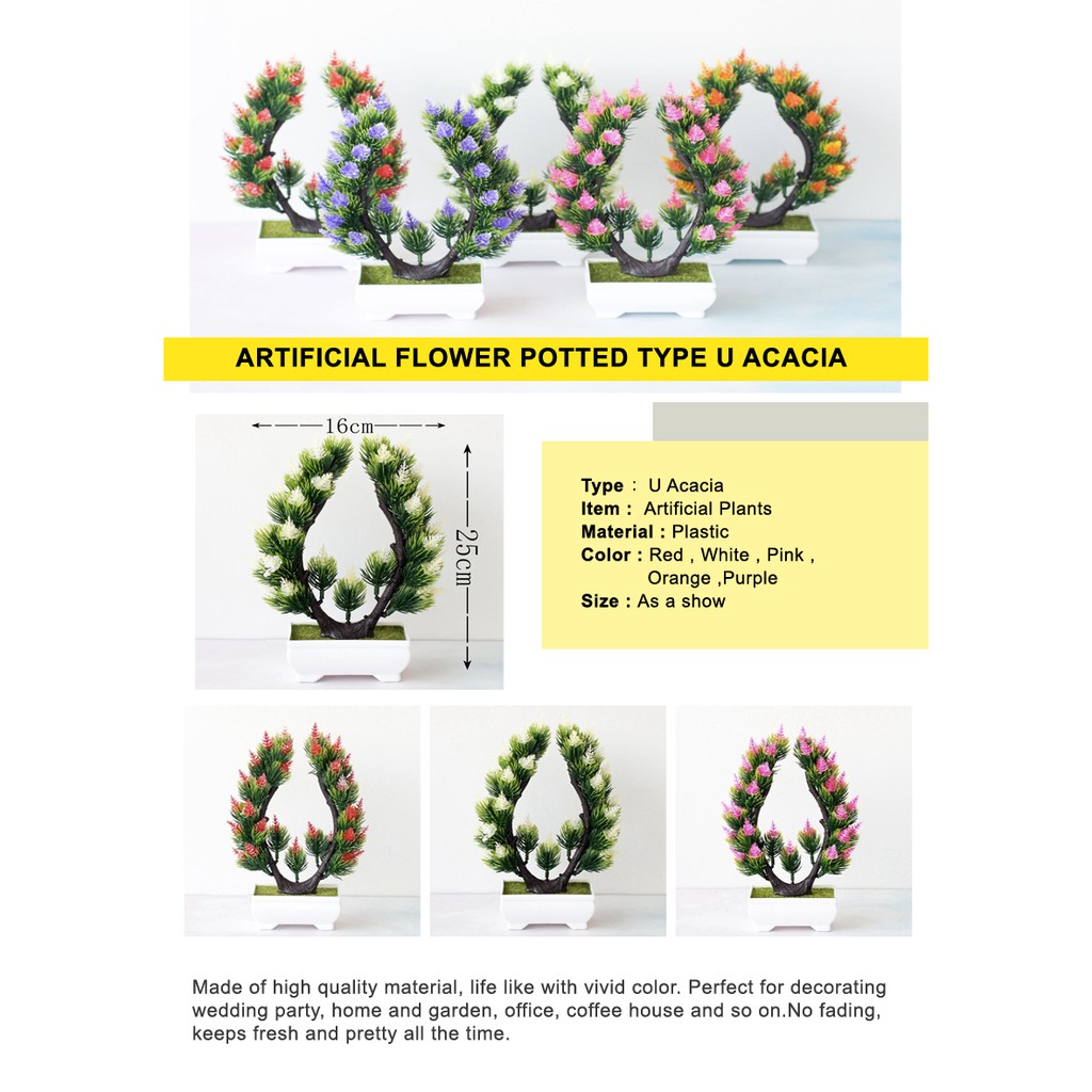 Pot Tanaman Bunga Plastik Minimalis Hiasan Bunga Artificial Flower Pot Bunga Moderen Type U Akasia-6