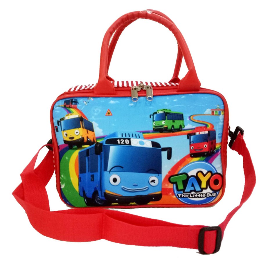 SET isi 2 - Tas Travel Anak Motif Gambar BUS Bahan Kanvas  - Merah