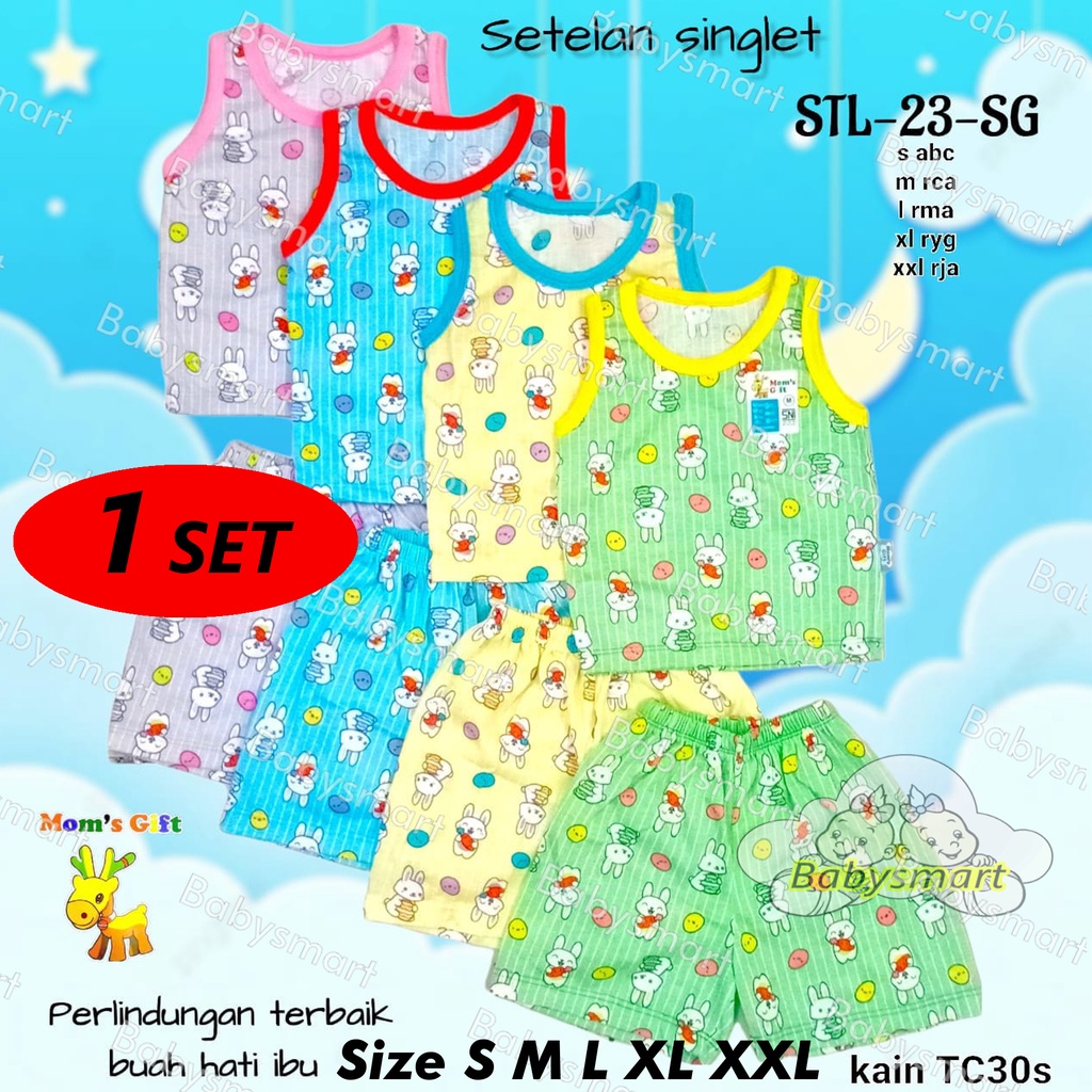 Babysmart - Setelan Singlet/Kutung Anak/Bayi FULL PRINT Motif RABBIT MOM'S GIFT STL-23-SG SNI Bahan 100% Katun Size S - XXL