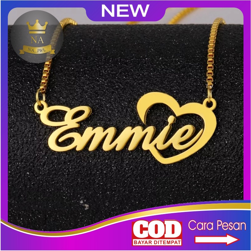 Kalung nama titanium wanita anti karat necklace custom silver emas fashion aksesoris korea