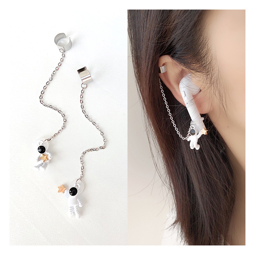 Anting Klip Rantai Earphone Wireless Bluetooth Anti Hilang Bentuk Astronot