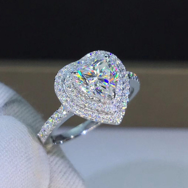 Fancyqube Cincin Cubic Zirconia Bentuk Hati Untuk Wanita