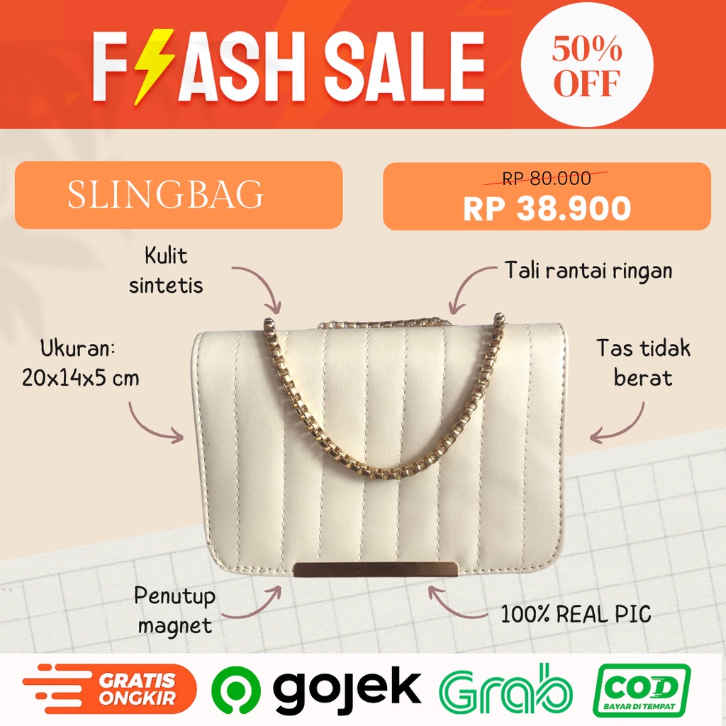 Tas slingbag/selempang wanita/cewek remaja tali rantai bahan kulit sintetis kekinian viral tiktok re