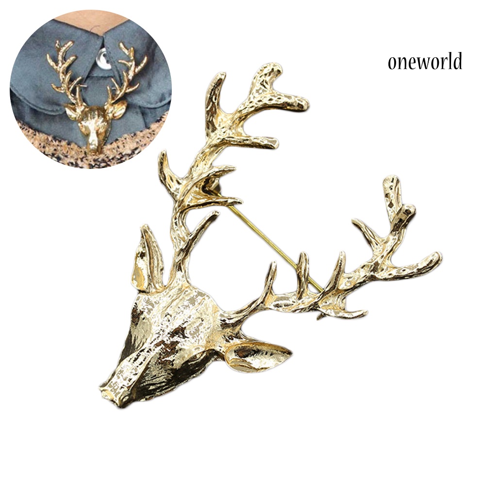 OW@ Fashion Unisex Deer Head Antlers Brooch Pin Scarf Lapel Jewelry Christmas Gift