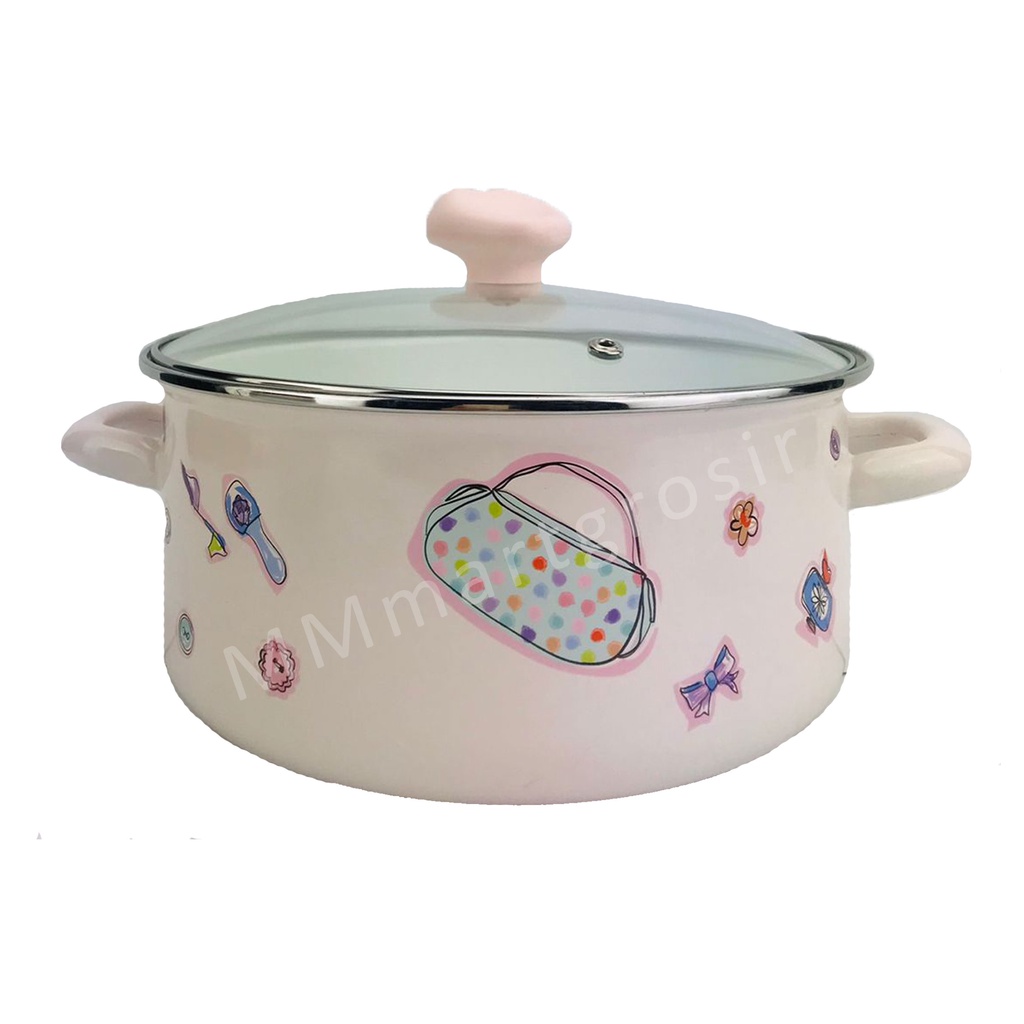 Chebina Panci Enamel / Panci+Tutup Kaca / Panci Dapur / 24cm