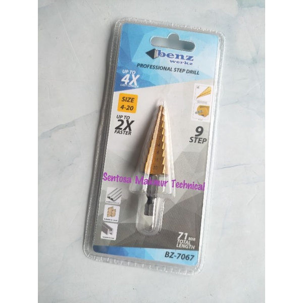 BENZ 4 - 20 MM Mata Bor Besi Pagoda Titanium Kerucut Step Drill 4mm - 20mm