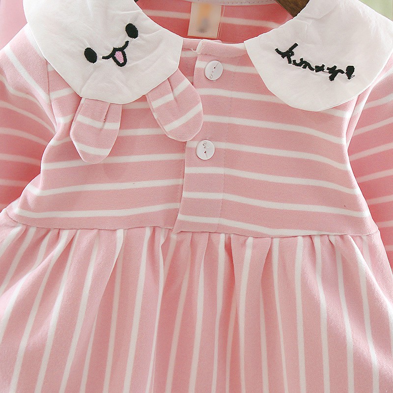 DR26-Dress Bayi Garis Smiley Kelinci-4