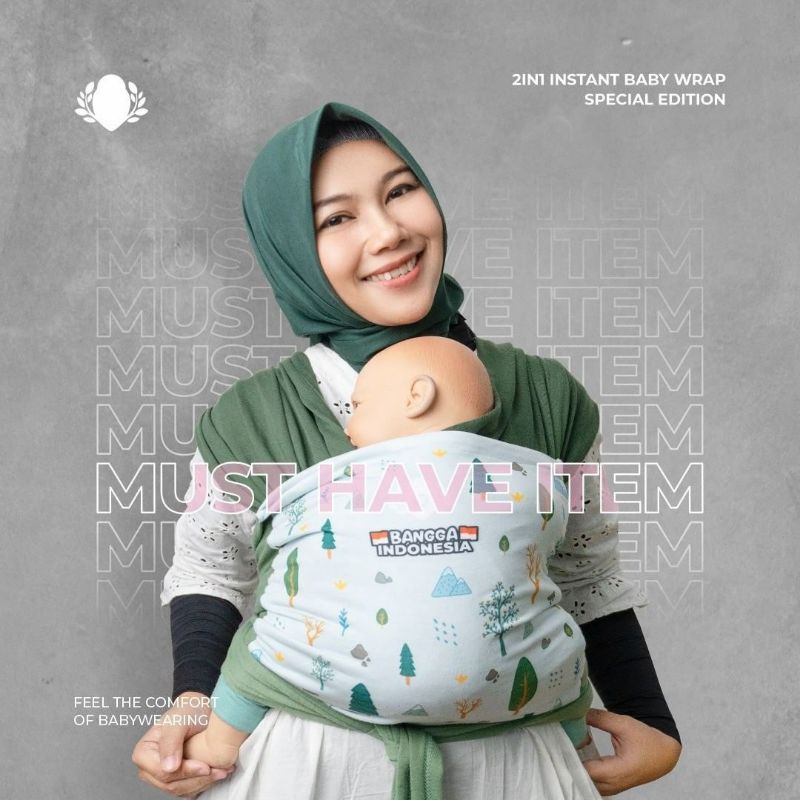 Geos 2in1 Bayiku.id Instan Baby Wrap IBW Bangga Indonesia Gendongan bayi anak gendongan kaos