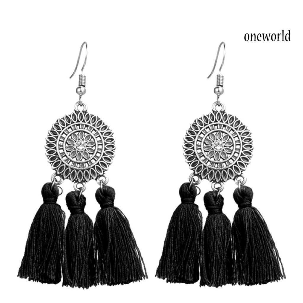 OW@ Earrings Bohemian Charming Look Alloy Sunflower Tassel Dangle Jewelry Earrings for Birthday