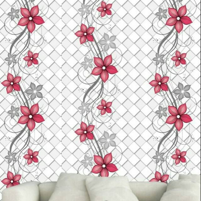 Wallpaper Dinding Sticker Bunga Merah Kotak Abu Shopee Indonesia