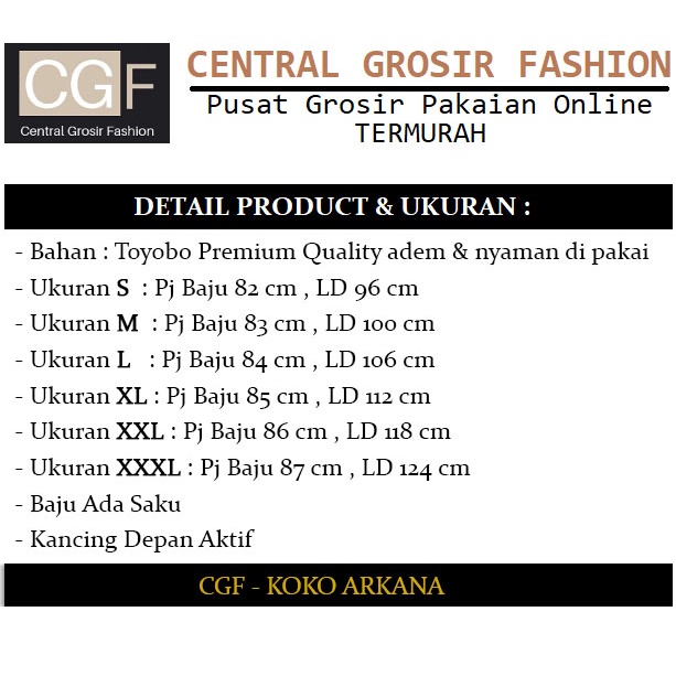 Koko Arkana - Central Grosir Fashion (CGF) - Ukuran S-3XL - Matt Katun Toyobo Import