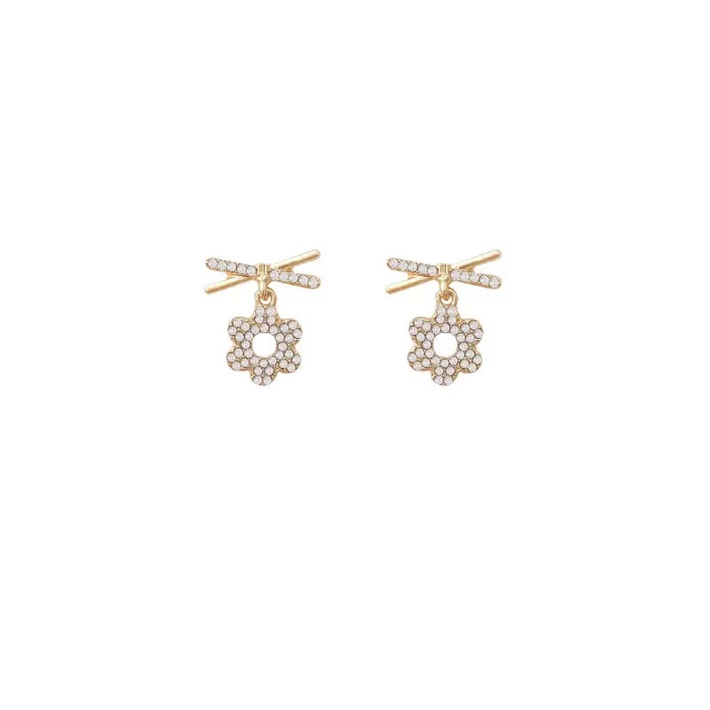 Cross penuh berlian kecil anting-anting wanita sederhana dingin rasa gaya anting-anting bunga aster