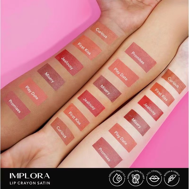 [BPOM &amp; ORI] IMPLORA Lip Crayon Satin 6 varian warna | Lipstick | Lip Cream | Lipcream | Lipcrayon