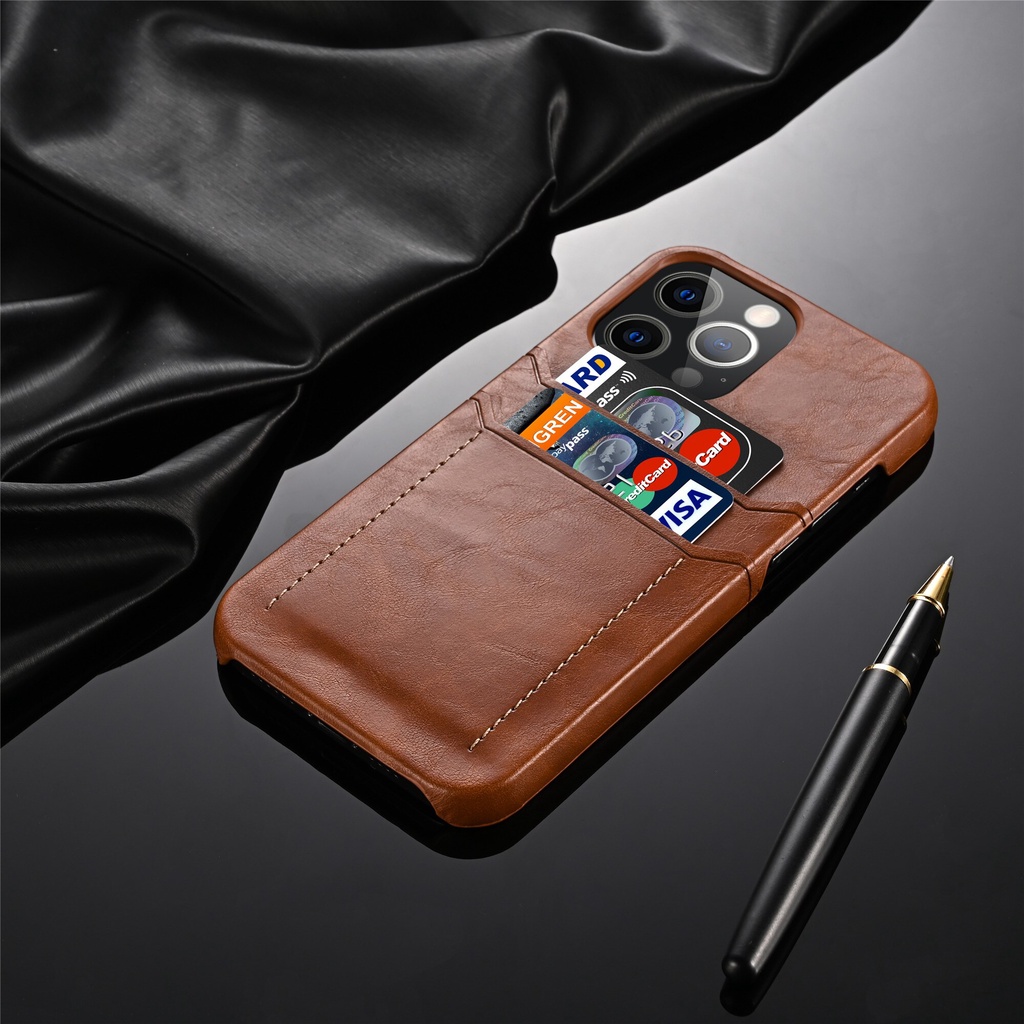 double card slot calf leather case for iphone 13 pro 12 pro max 11 xr xs x 7 8 plus se 2020