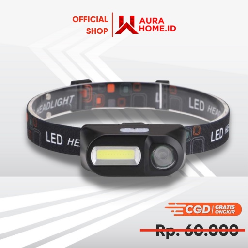 Headlamp Flashlight Headlight LED 3 Modes COB / Senter Kepala Headlamp Anti Air Super Paling Terang 