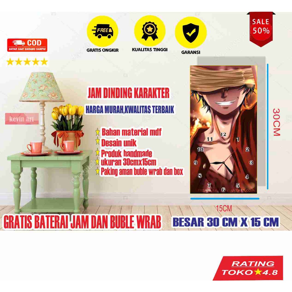 JAM DINDING BESAR ONEPICE UNIK KEREN LUFFY KARAKTER TERBARU PALING LARIS