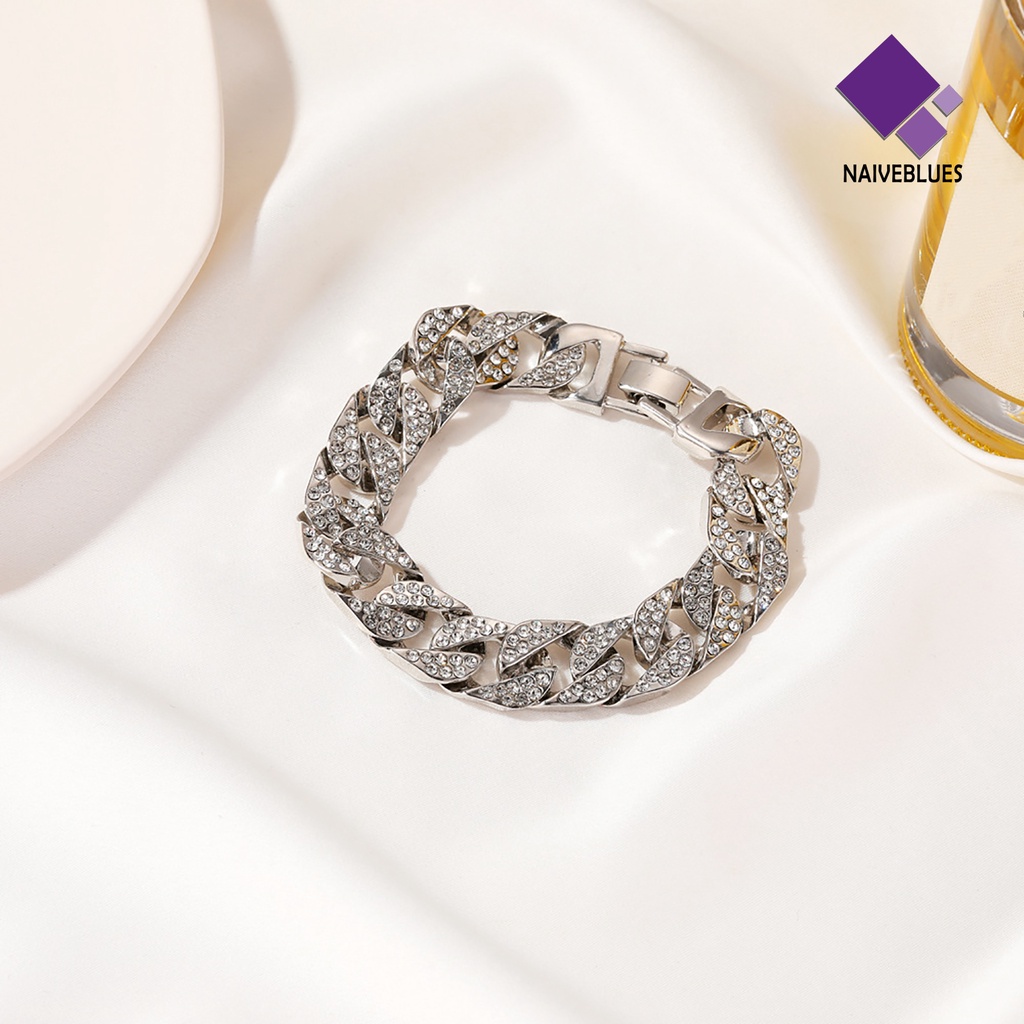Gelang Rantai Kuba Berlian Imitasi Untuk Wanita