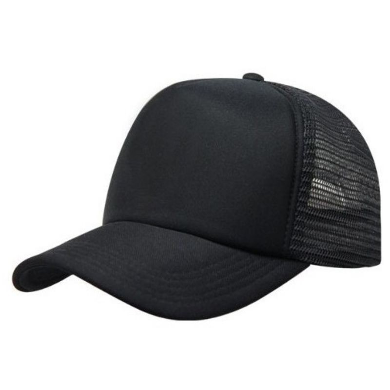 Topi Trucker hat  Polos hitam full black tekuk