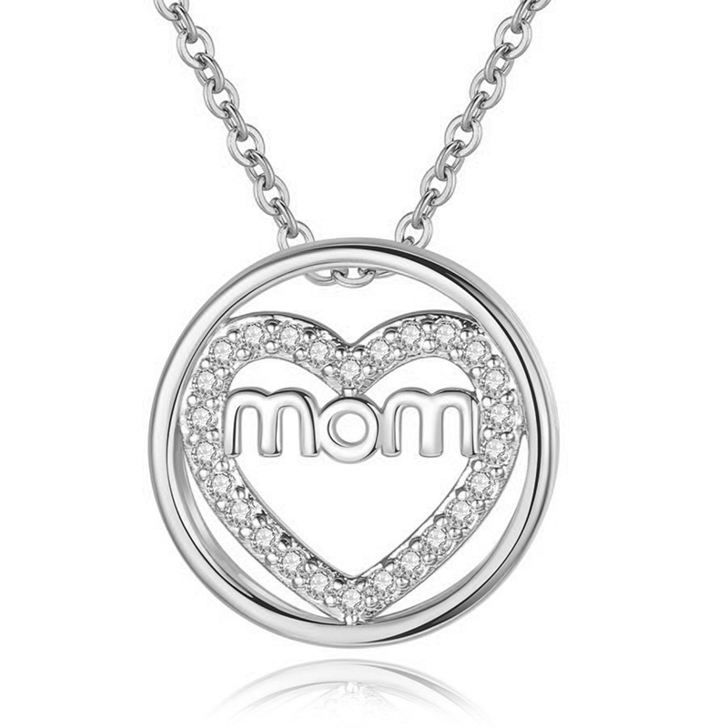 Kalung Rantai Dengan Liontin Hati Motif Tulisan Mom Untuk Hadiah Hari Ibu