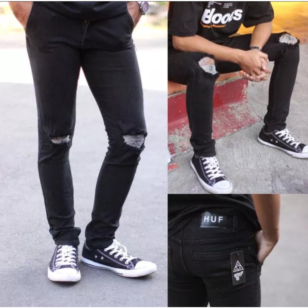 Celana Jeans Panjang Robek Pria Skinny Slimfit Street SoftJeans Sobek Lutut Ripped