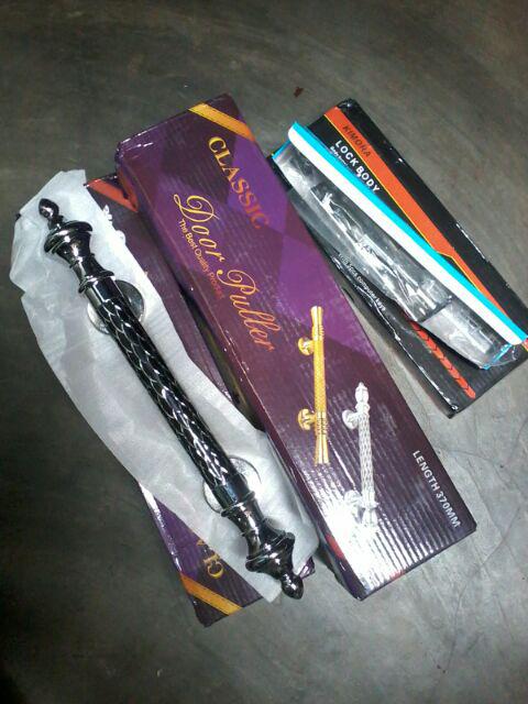 1set Handle Pintu Motif Sisik Naga+grendel Tanam+body Kunci Pelor Type 1070-35cm Silver