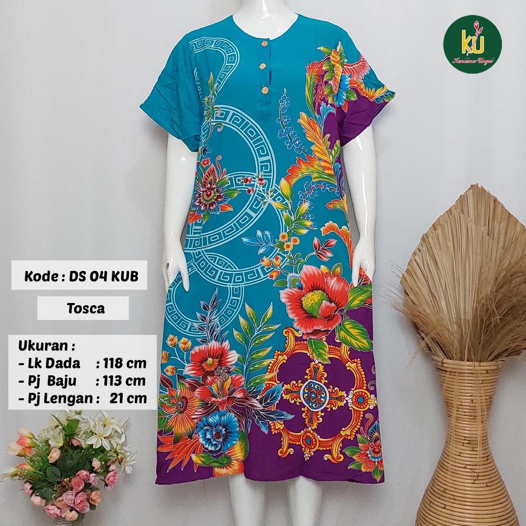 COD DS04 KUB | Daster Batik Kencana Ungu Asli Label Biru Uk. Jumbo LD 120 cm | Baju Santai Tidur Wanita Dewasa Kancing Depan Busui Friendly Motif Terbaru-Tosca F