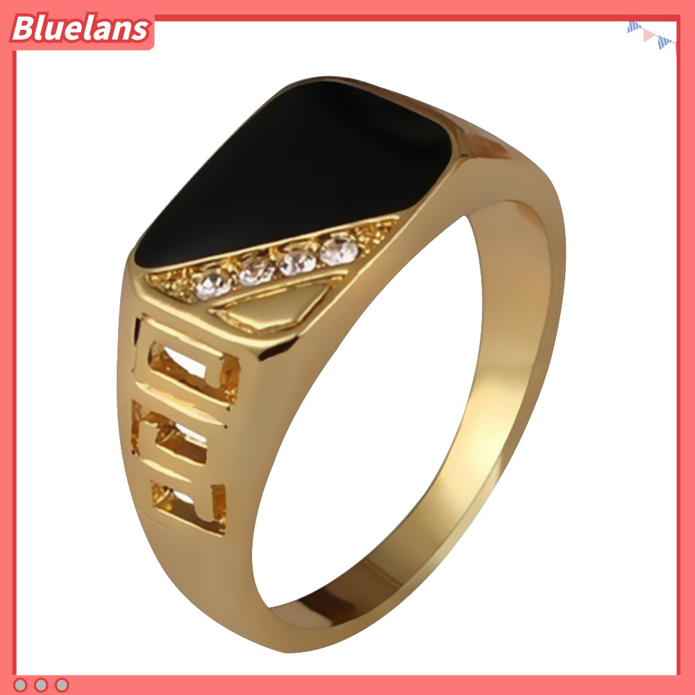 Bluelans Cincin Pria Model Lebar Bentuk Segitiga Aksen Berlian Imitasi