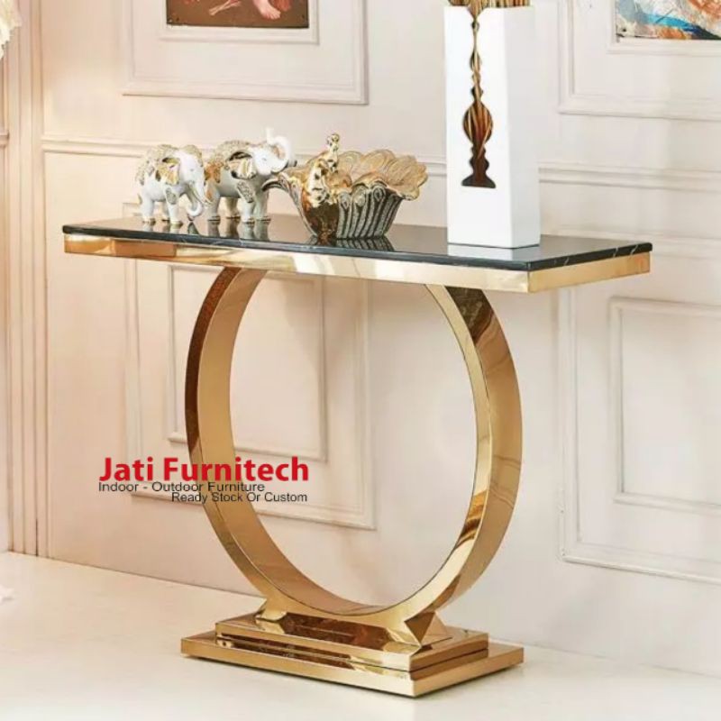 Console Table Stainless Gold Top Marmer // 100x85