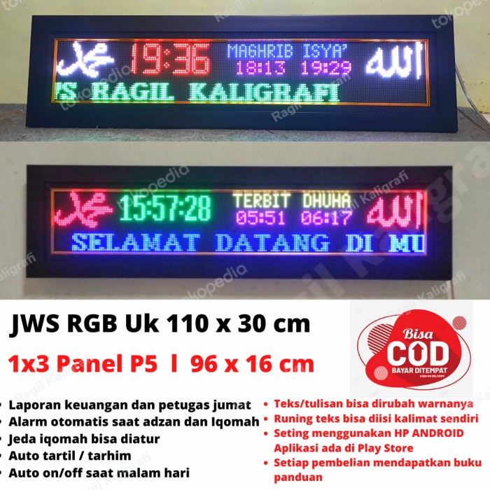 {kiranastore} Jam digital sholat full color jam sholat masjid RGB uk 109 x 29 cm - Non Tartil Murah