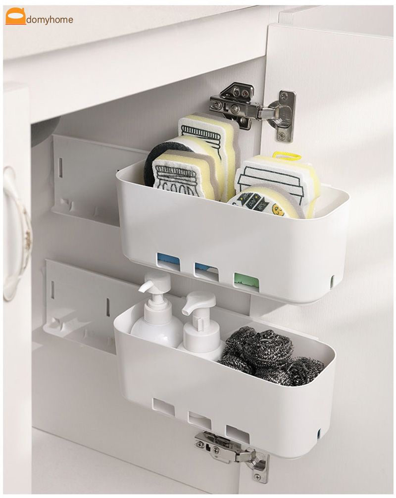 [ready] Kitchen Cabinet Retractable Drawer Type Storage Rack Multi-function Hole Free And Slit Pull Type Storage Box Domy