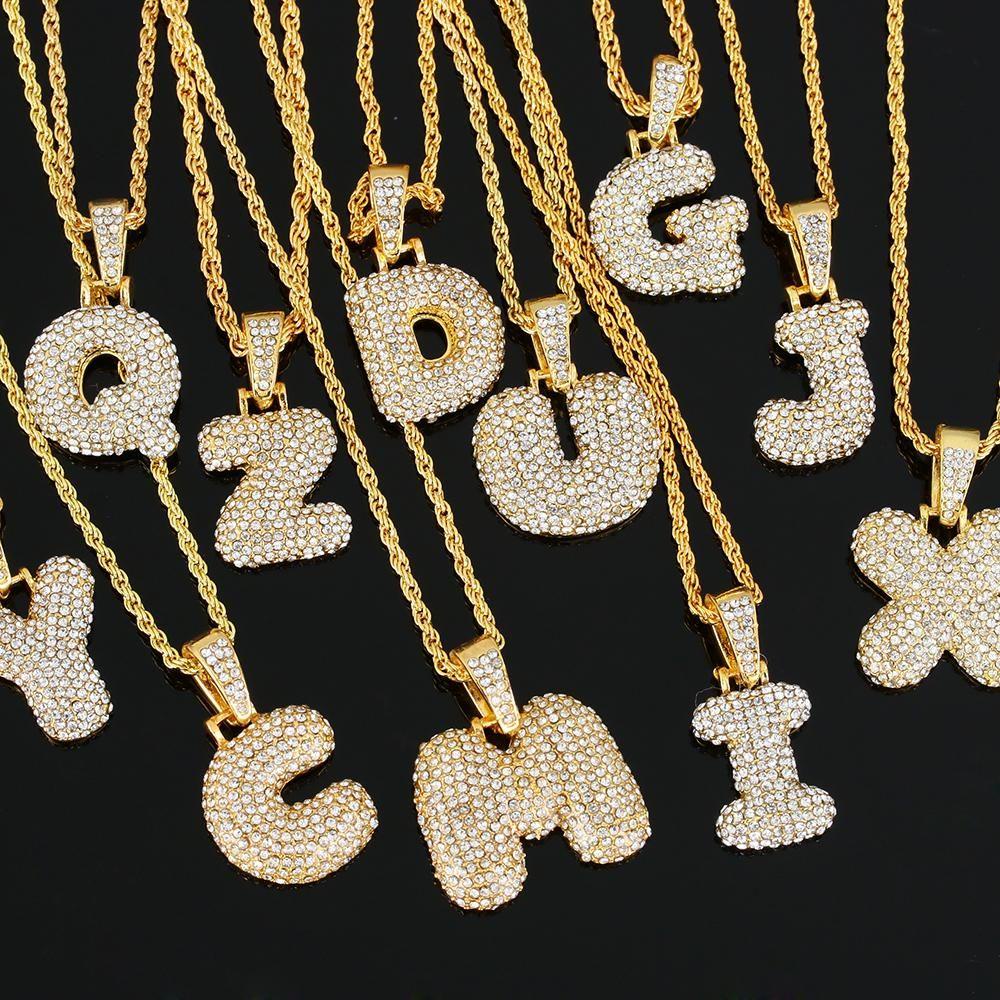 Kalung Hip Hop Nanas Unisex Fashion Huruf Kristal A-Z