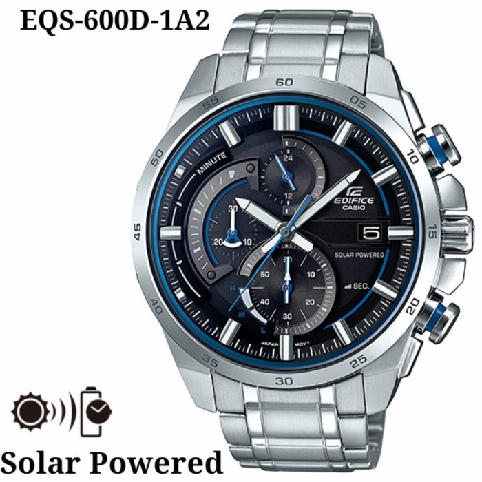 Jam Tangan Pria Merk Edifice All Stainless Steel Solar Powered EQS600D