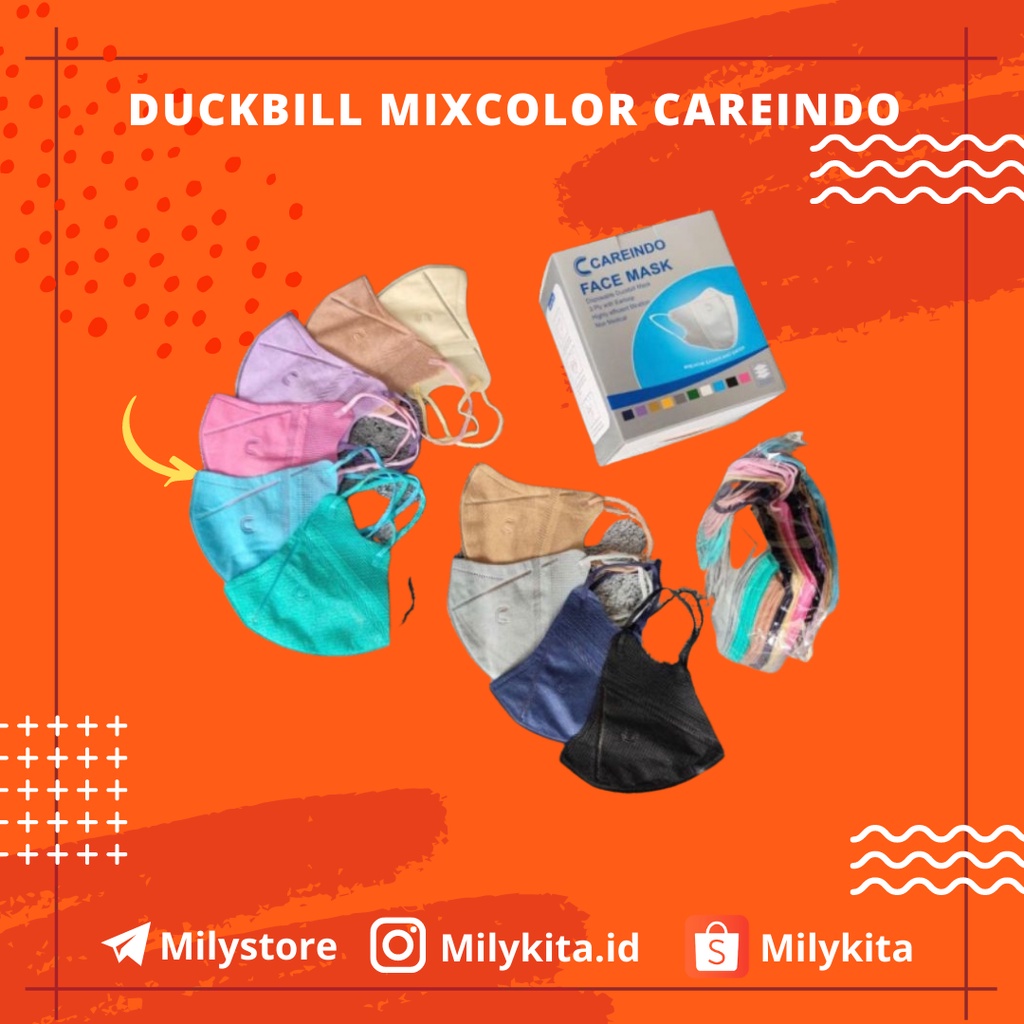 Duckbill Masker Mix Warna Y&amp;B Original Emboss 3ply Dewasa Earloop 50 Pcs Non Headloop
