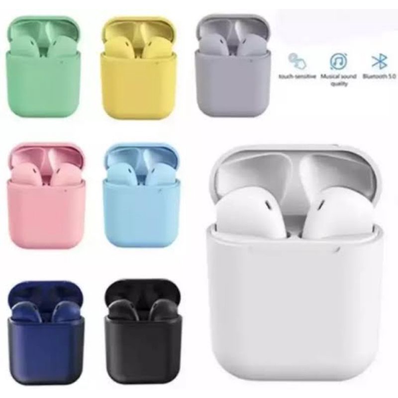 [ Grade A ] Headset Bluetooth TWS Inpods 12 Macaron Earphone Android IOS Bluetooth 5.0