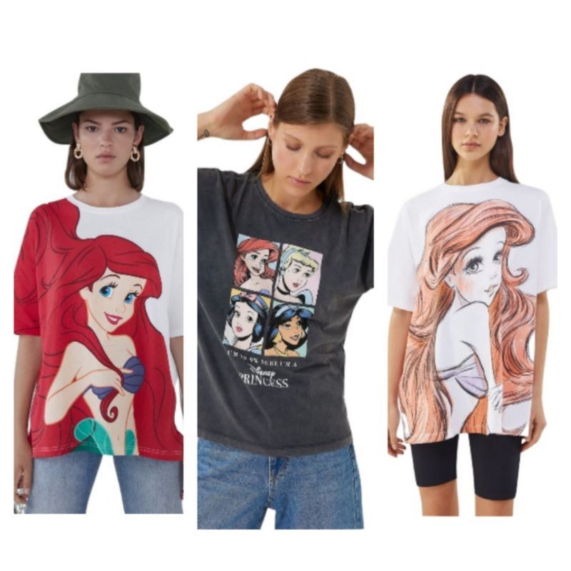 kaos t shirt bershka/zara/pull and bear/kaos karakter disney/kaos disnev princess jasmine/pakaian wa