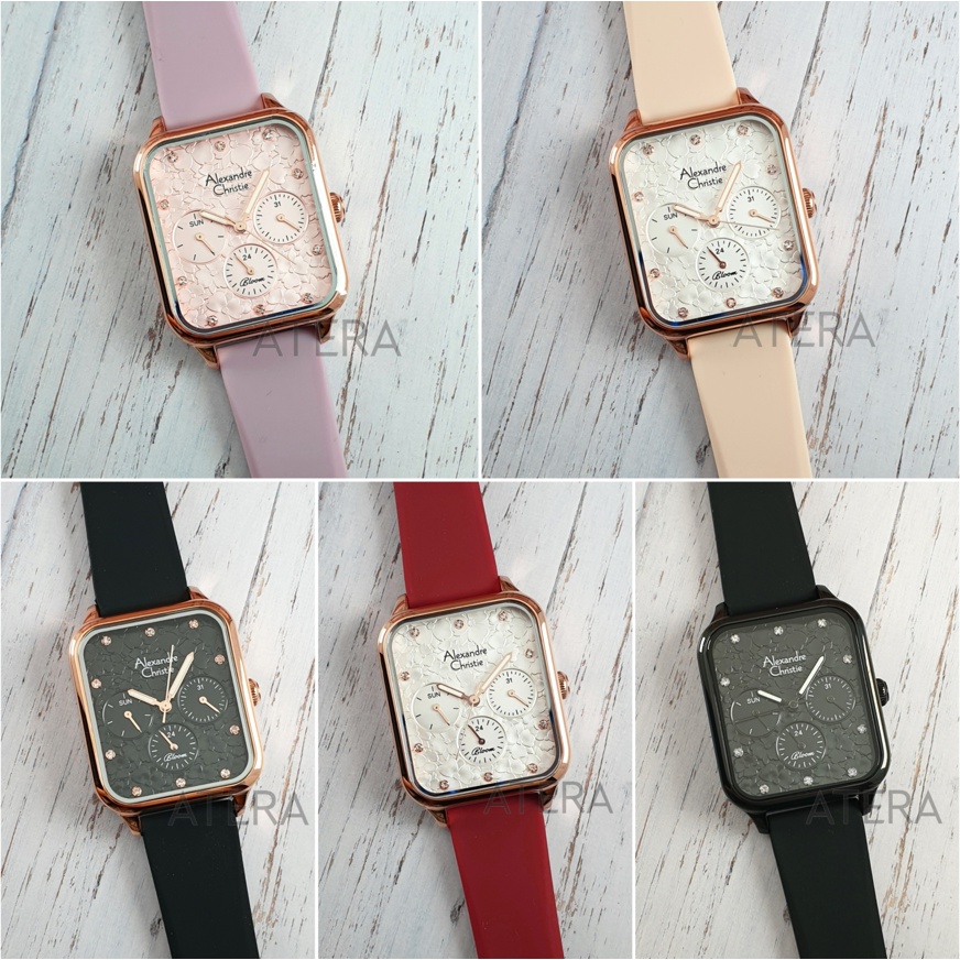ALEXANDRE CHRISTIE AC 2A04 WANITA ORIGINAL / JAM TANGAN CEWEK ALEXANDER AC2A04 BF RUBBER KARET ROSEG