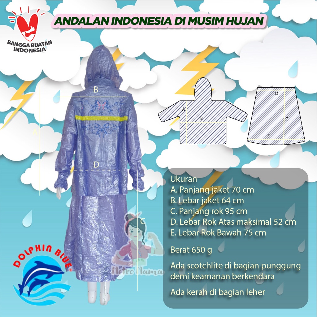 Jas Hujan Wanita Setelan Jaket Rok DOLPHIN BLUE QUEEN 965