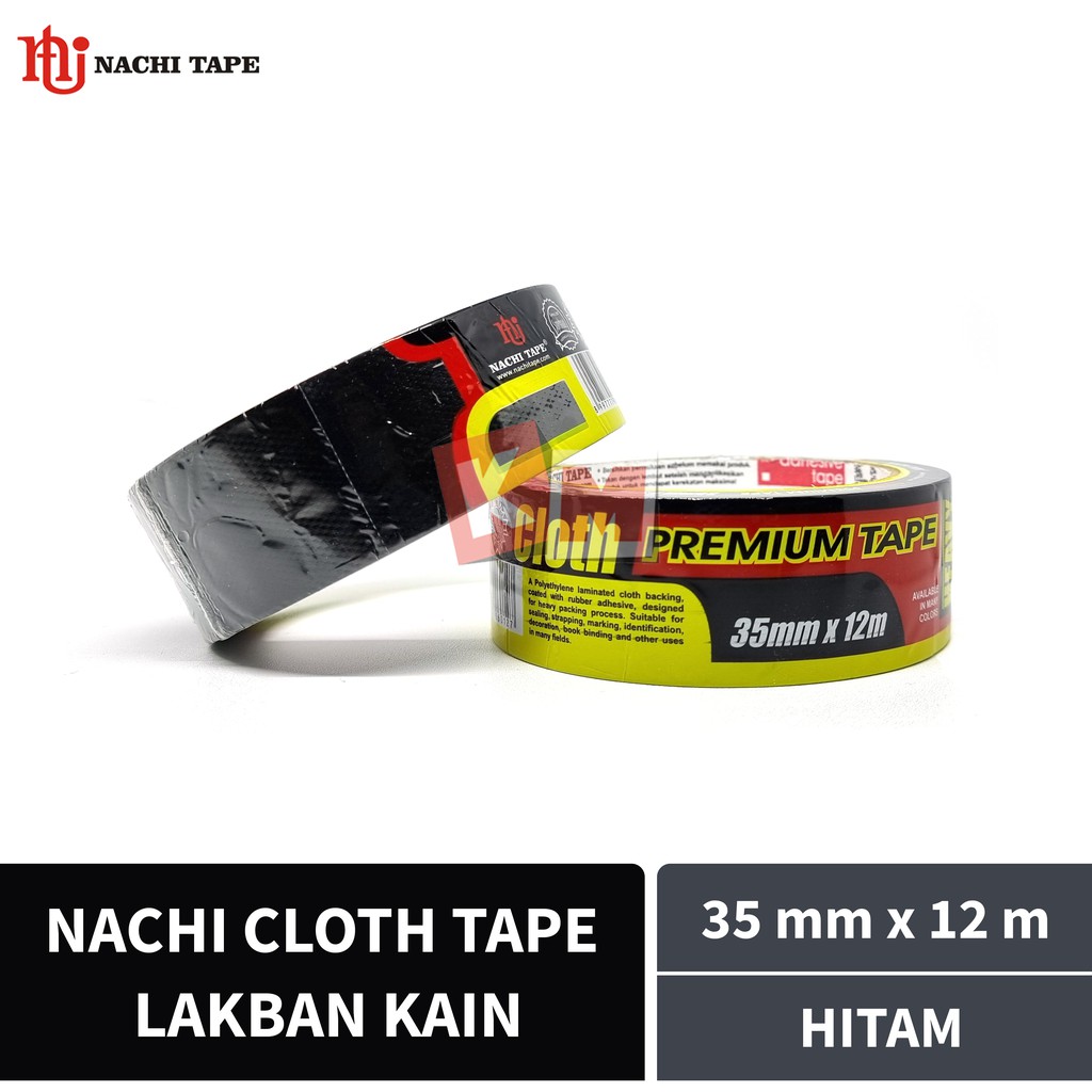 Lakban Kain Hitam Nachi Cloth Tape 35 mm / 1.5 Inch x 12 meter / 35mm