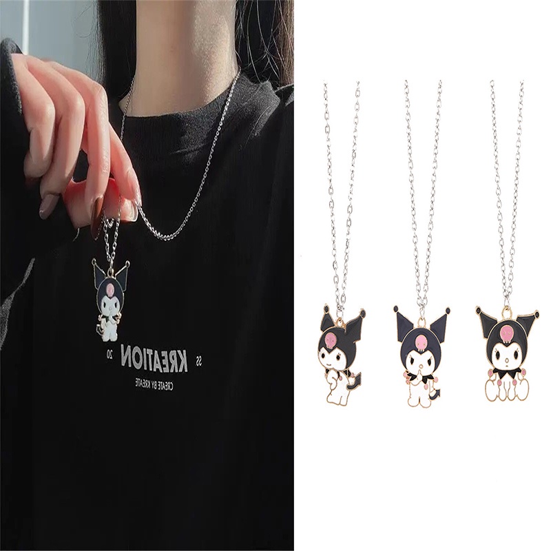 Korea Fashion Kartun Kuromi Liontin Kalung Pasangan Pacar untuk Pria dan Wanita