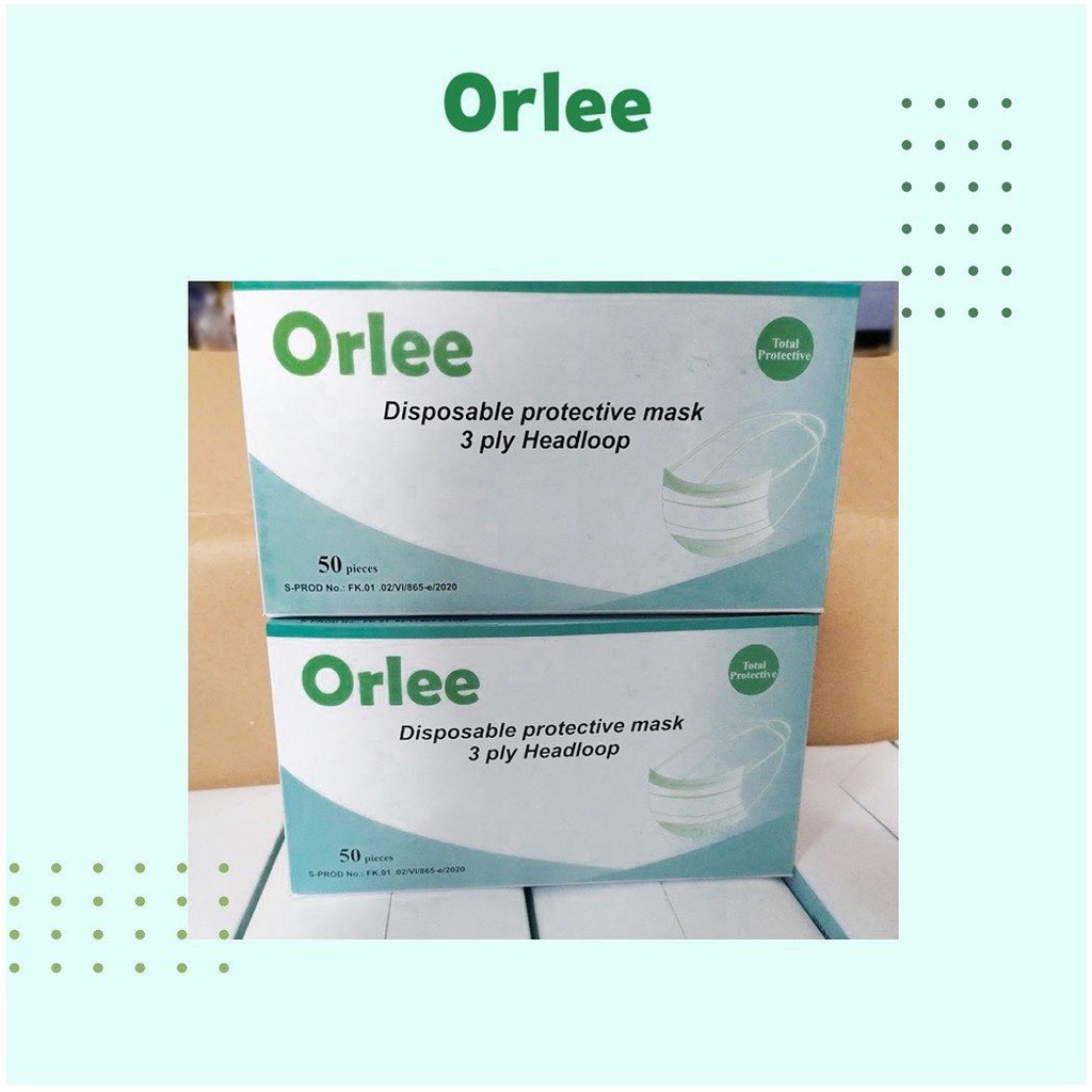 Masker Protective Disposable Model Headloop Orlee (1 Box isi 50pcs, 3 Lapisan, Cocok untuk Hijab)