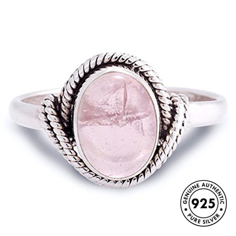 Cincin S925 Silver Hias Kristal Warna Pink Gaya Vintage