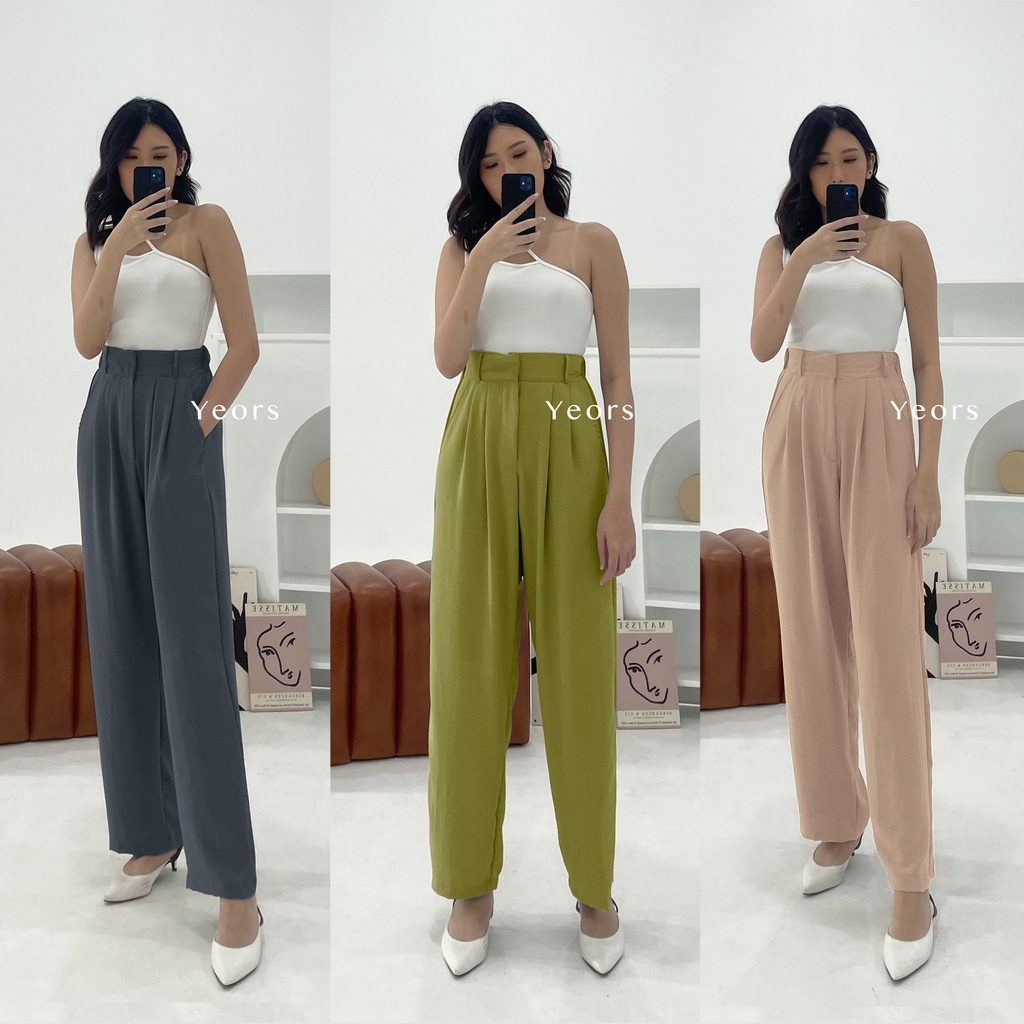 Yeors -  Celana Crinkle Pants Versi Pertama - Wide Leg Highwaist Cullote Milly Pants - Office Work Pants - Celana Murah Basic Kantor Formal Kasual Wanita - Office Work Trouser - Loungewear Casual Pants - Petite Pants - Celana untuk Wanita Pendek