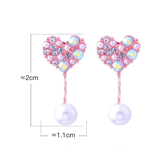 LRC Anting Tusuk Fashion Pink Diamond Heart-shaped Earrings F94058