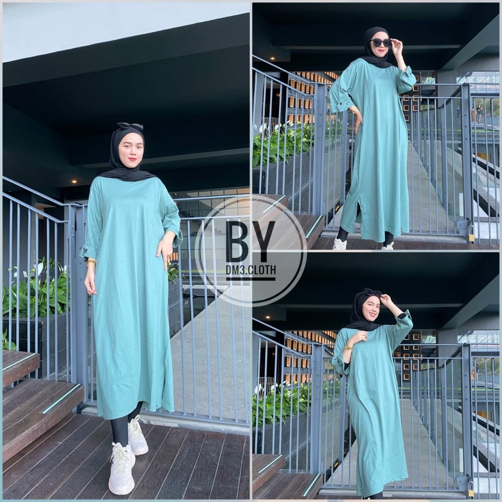 Dress Long Tunik Original DM3 Cloth Bahan Cotton Combed 20s Tebal Terbaru 2022 Terlaris Fahion Musli