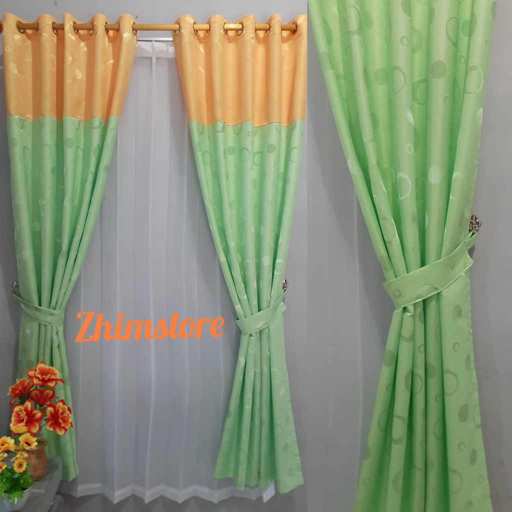 gorden/hordeng/gordyn/tirai jendela narita kombinasi motif polkadot warna kuning hijau muda